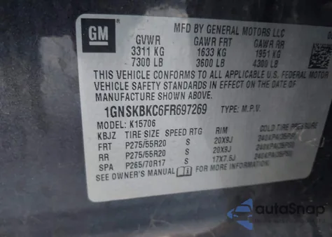 2015 Chevrolet Tahoe Lt from USA, damaged, VIN 1GNSKBKC6FR697269